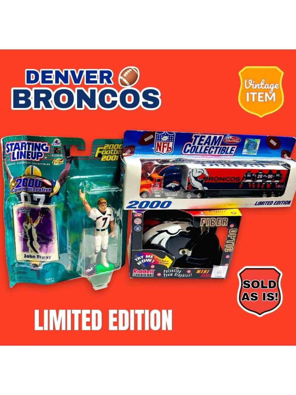Denver Broncos Memorabilia Riddel Fiber Optic Mini Helmet, LE Broncos Truck, Etc
